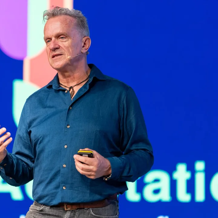 Professor Mark Hannaford speaking on stage